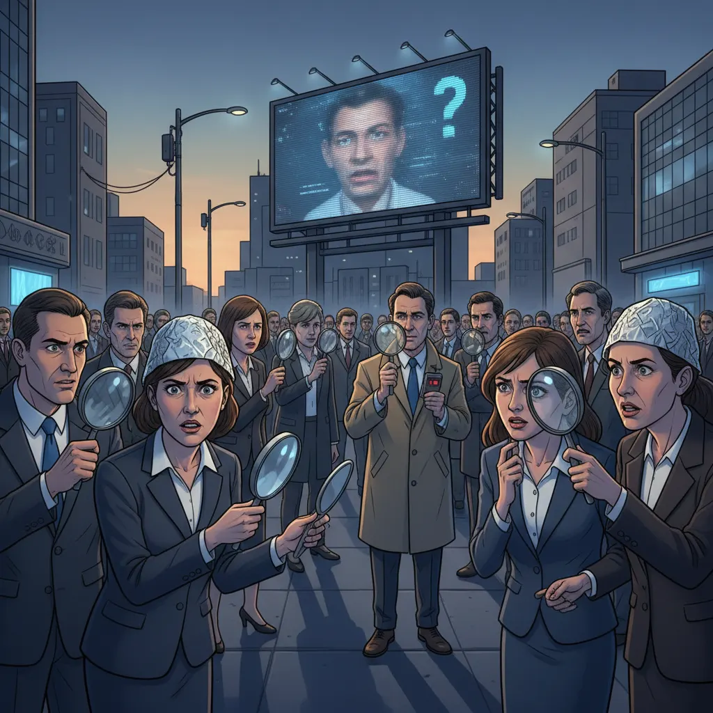 Experts Advise Public: Assume Everyone Is A Deepfake To Minimize Social Blunders — Batshit Bugle satirical news illustration