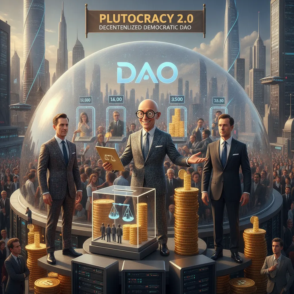 Crypto Billionaires Unveil 'Plutocracy 2.0': Your Vote, Now Weighted by Your Token Holdings — Batshit Bugle satirical news illustration