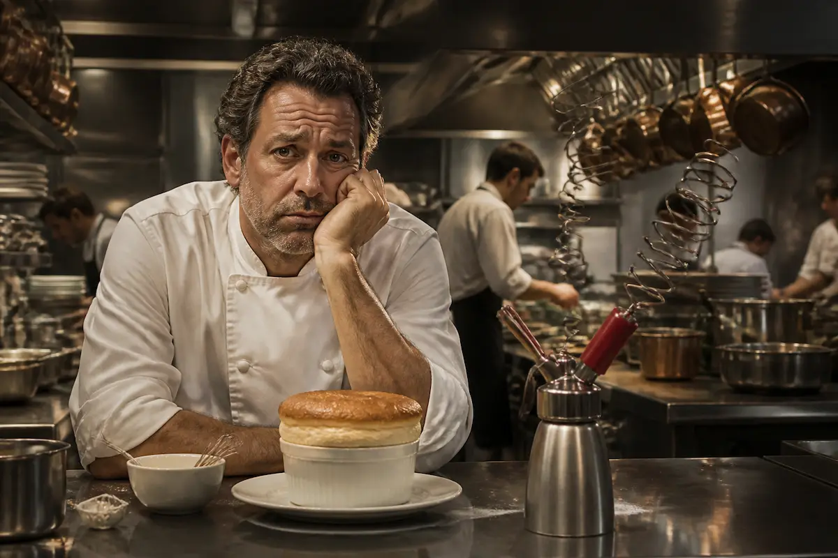 Chef Disappointed New Busboy Still Searching for "Soufflé Pump" — Batshit Bugle satirical news illustration