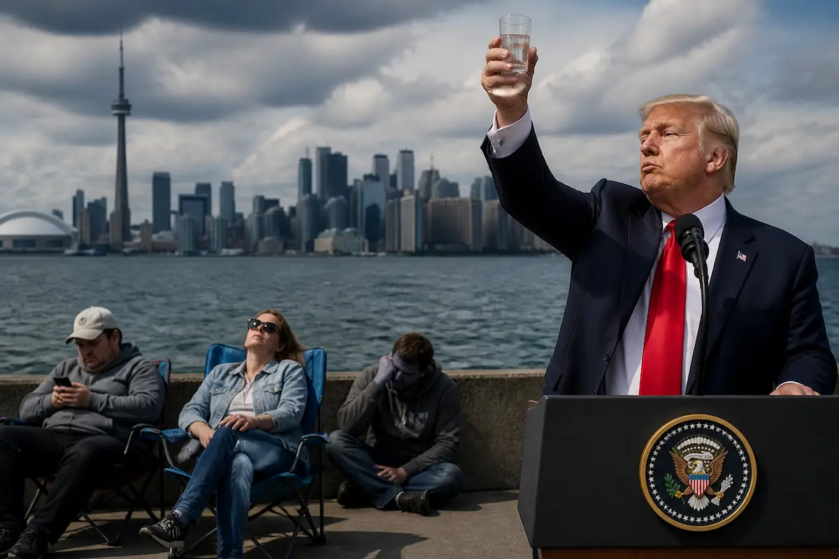 Nation Shrugs as Trump Renames Lake Ontario "Lake Covfefe," Citing "Tremendous Beauty, Believe Me..." — Batshit Bugle satirical news illustration