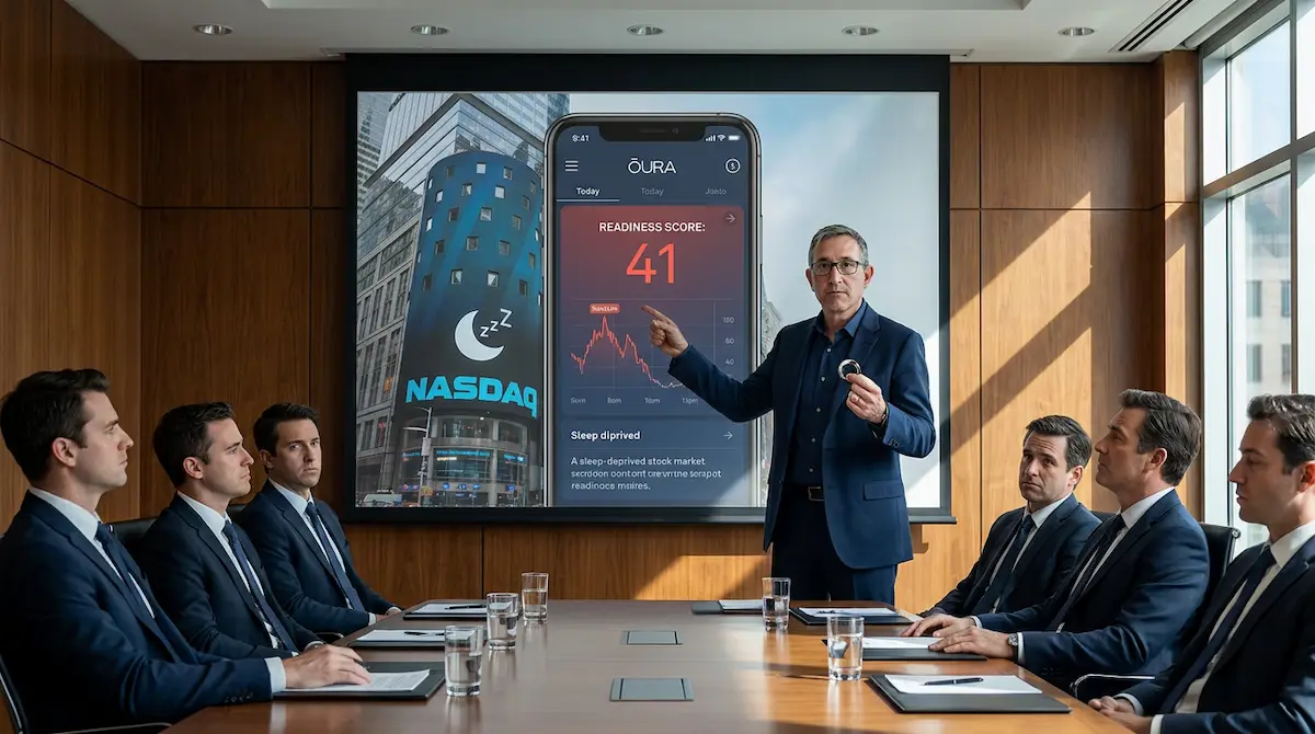 Oura Postpones Nasdaq IPO Due to Market Readiness Score of 41 — Batshit Bugle satirical news illustration
