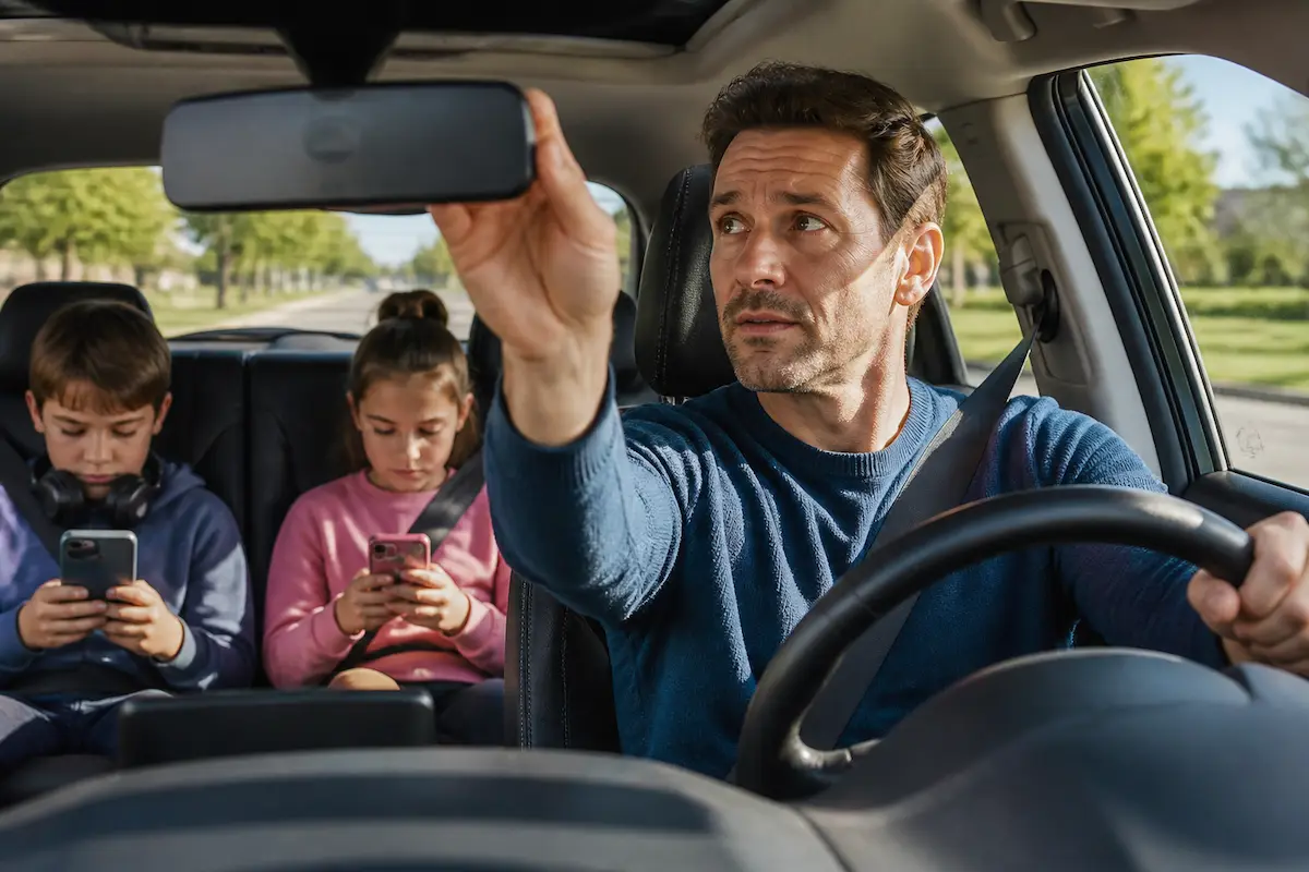 Local Dad Uses Morning Carpool To Calmly Prepare Kids For Eventual Robot Takeover — Batshit Bugle satirical news illustration