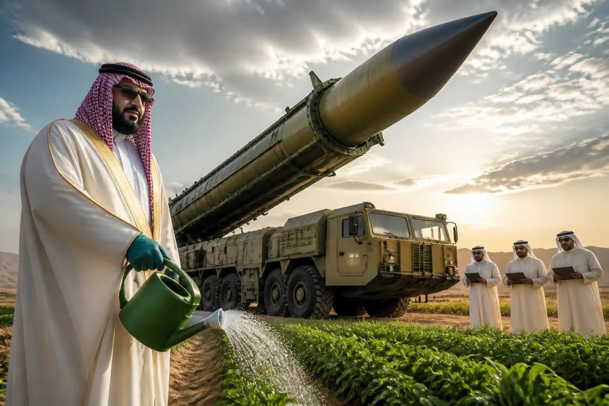 Saudi Arabia Unveils Botanical ICBM Program Following Trump's Uranium Enrichment Approval — Batshit Bugle satirical news illustration