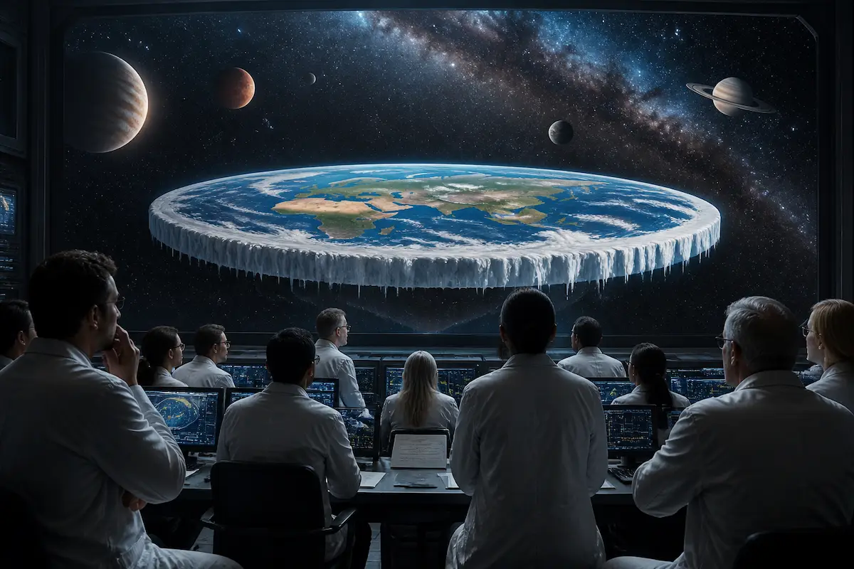 Google Earth AI Reveals Earth Is Undeniably Flat — Batshit Bugle satirical news illustration