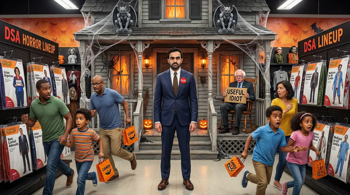Spirit Halloween Announces New DSA Horror Lineup, Bernie Sanders Relegated To ‘Useful Idiot’ Endcap — Batshit Bugle satirical news illustration