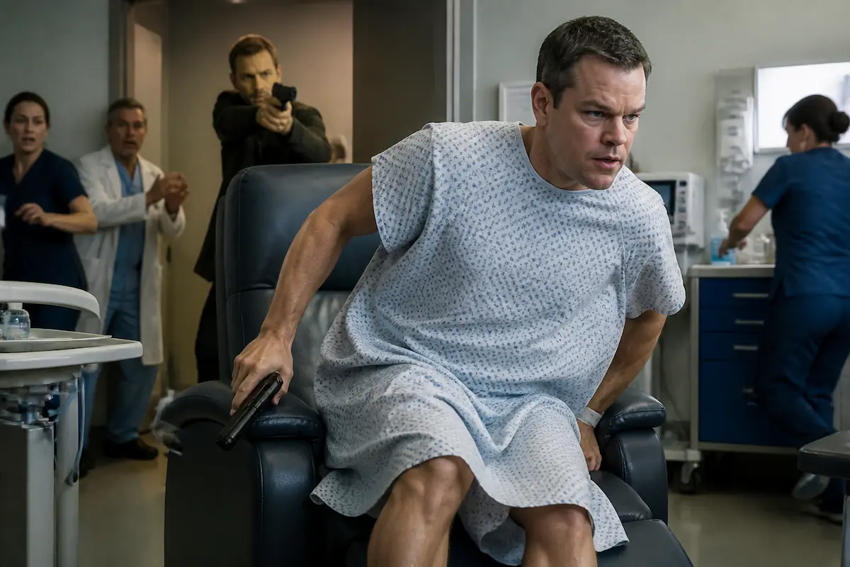 Stunt Coordinator Confirms: 'Bourne Colonoscopy' Action Sequences Will Mostly Involve Jason Bourne Carefully Getting In/Out Of Comfy Hospital Recliner — Batshit Bugle satirical news illustration