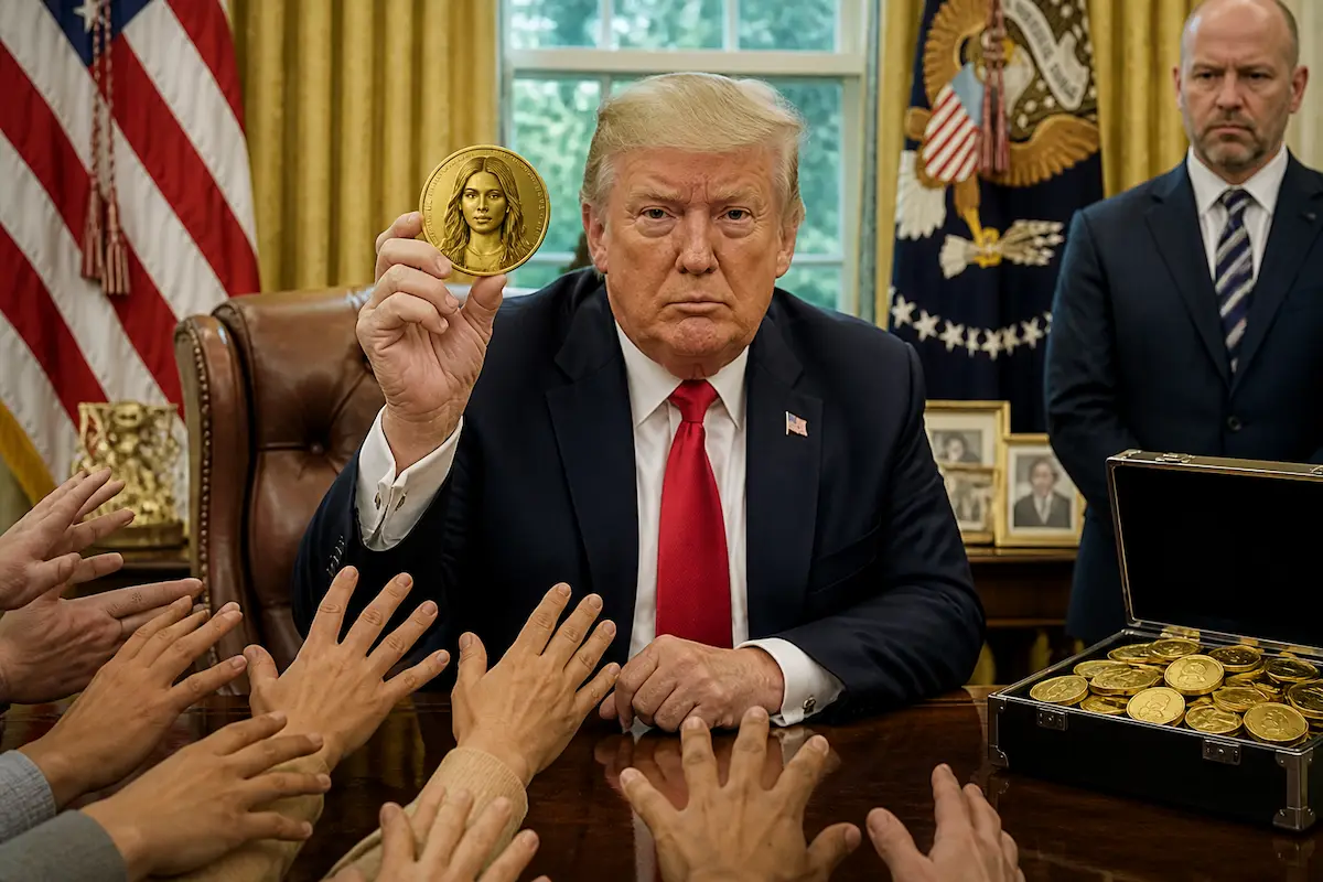 Trump Clarifies $5,000 Midterm Dividend May Be Distributed Exclusively in Melania Coin — Batshit Bugle satirical news illustration