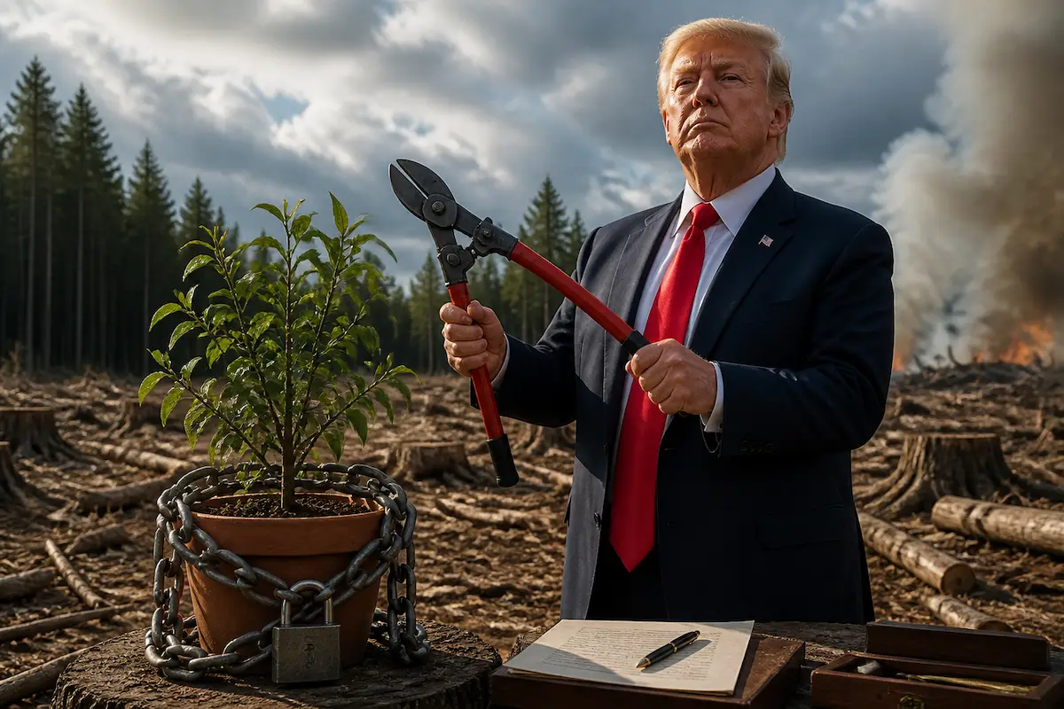 Trump Declares Photosynthesis "Woke Agenda," Halts Funding for Atmospheric Oxygen Production — Batshit Bugle satirical news illustration